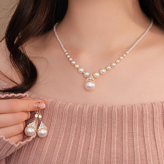 🔥New Year Hot sale 50% OFF🔥Vintage Elegant Zirconia Imitation Pearl Necklace & Earrings