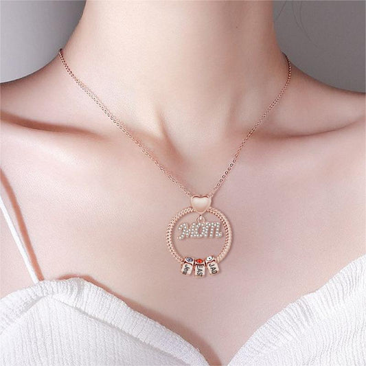 👼🏻LOVE FOR Mother❤️Engraved Color Rhinestones Circle Pendant Necklace