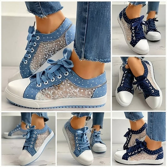 🎉Hot Sale 50% RABAT🎉Dame casual flade runde tå snøresko med lav top