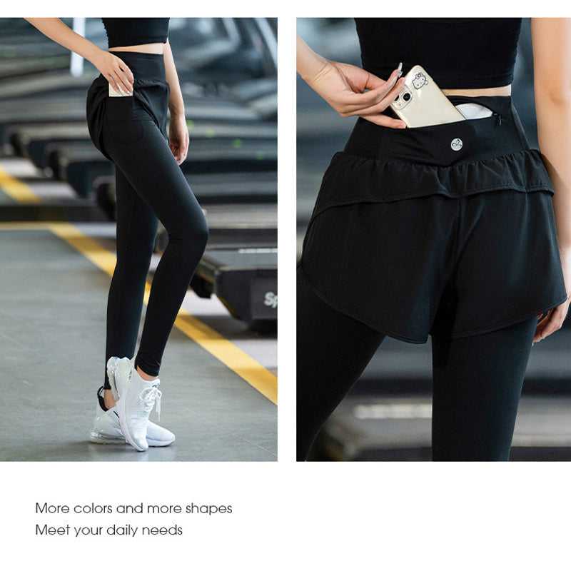 Legging kecergasan tinggi wanita dengan poket