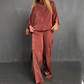 Women's Loose Solid Color Bat-Sleeved 2-Piece Set