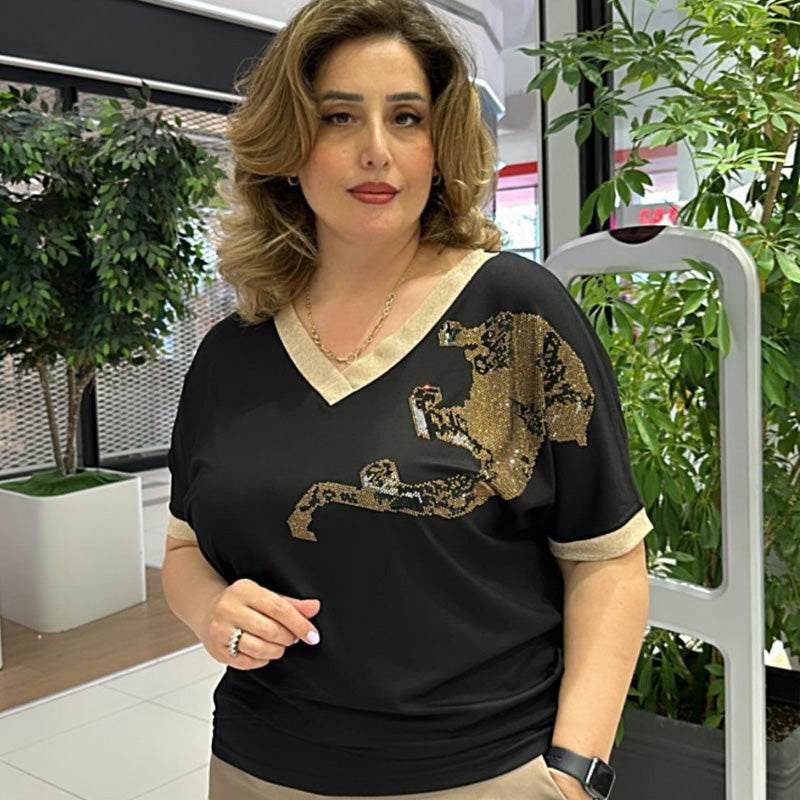 🌸Istimewa Musim Bunga💐 Atasan V-Neck Bercetak Elegan Kasual Wanita