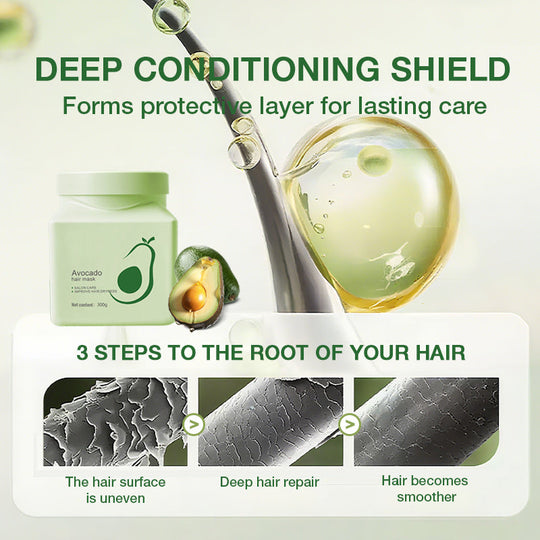 AVOCADO HAIR MASK - Deep Conditioning & Intense Shine, Enriched with Essential Fatty Acids, Repairs Dry and Damaged Hair in 10 Minutes 🌿🧴