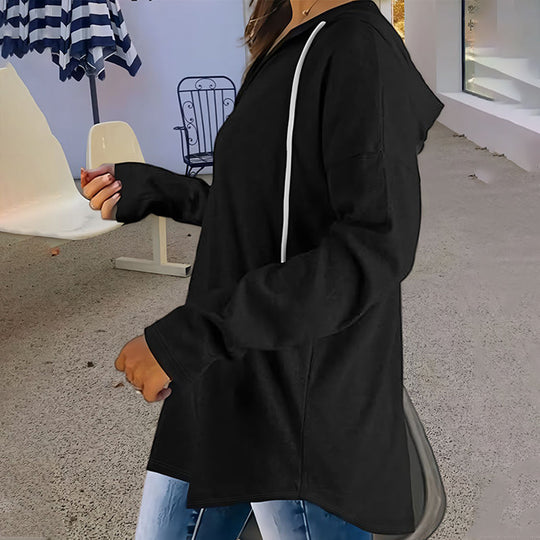 Solid-color Drawstring Hooded Long-sleeve Sweatshirt