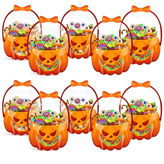 🥳2026 BESTSELLER🥳 Halloween Treat Bags – Pumpkin Design, Resealable Zipper – Easy Carry Handle – 10-Pack – Ideal for Trick-or-Treat & Parties! 🛡️💨