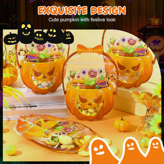 🥳2026 BESTSELLER🥳 Halloween Treat Bags – Pumpkin Design, Resealable Zipper – Easy Carry Handle – 10-Pack – Ideal for Trick-or-Treat & Parties! 🛡️💨