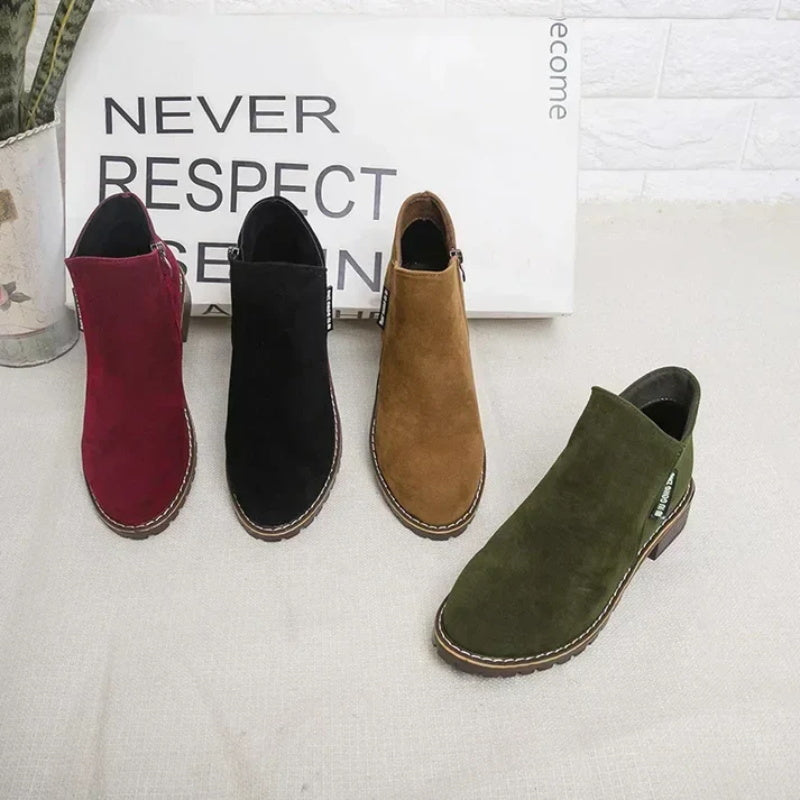 Women's Side Zipper Low Heel Ankle Boots