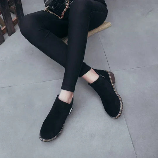 Women's Side Zipper Low Heel Ankle Boots