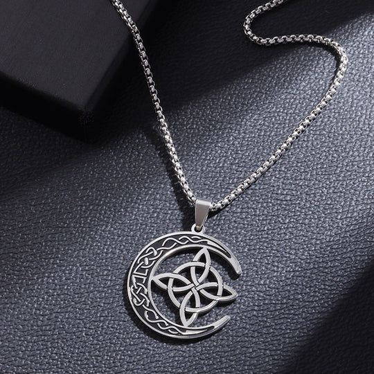 🌙⭐ Celtic Moon Pendant Necklace - Stainless Steel & Adjustable Chain, Perfect Unisex Gift ✨