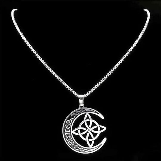 🌙⭐ Celtic Moon Pendant Necklace - Stainless Steel & Adjustable Chain, Perfect Unisex Gift ✨