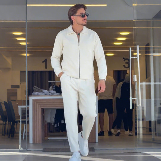 🎊Christmas sale - 50% Off🎊Men's Zip-Up Jacket and Solid Color Pants Set
