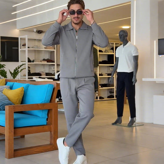 🎊Christmas sale - 50% Off🎊Men's Zip-Up Jacket and Solid Color Pants Set