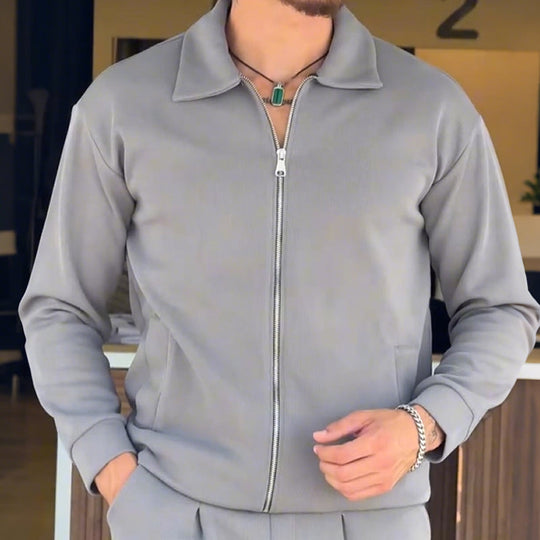 🎊Christmas sale - 50% Off🎊Men's Zip-Up Jacket and Solid Color Pants Set