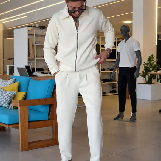 🎊Christmas sale - 50% Off🎊Men's Zip-Up Jacket and Solid Color Pants Set