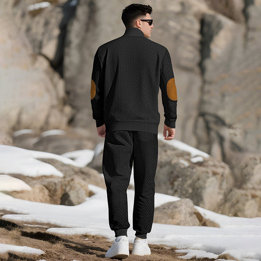 🔥 LAST DAY PROMOTION - 50%OFF 🔥 Casual Jacquard Stand Collar Top and Elastic Cuff Pants