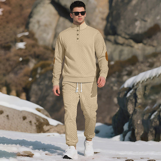 🔥 LAST DAY PROMOTION - 50%OFF 🔥 Casual Jacquard Stand Collar Top and Elastic Cuff Pants