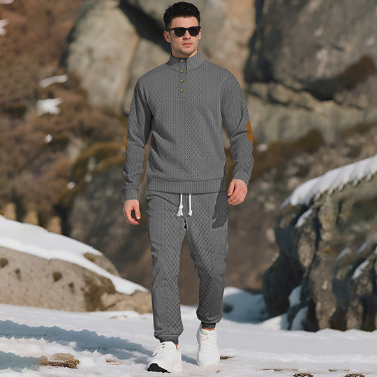 🔥 LAST DAY PROMOTION - 50%OFF 🔥 Casual Jacquard Stand Collar Top and Elastic Cuff Pants