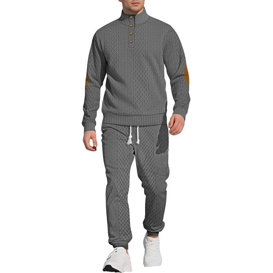 🔥 LAST DAY PROMOTION - 50%OFF 🔥 Casual Jacquard Stand Collar Top and Elastic Cuff Pants