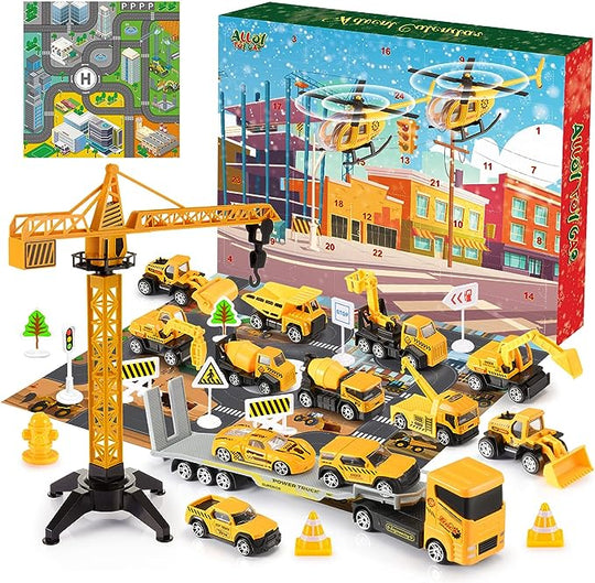 🎁Christmas Gift 40%OFF！！！🚗Kids Advent Calendar for Boys: Alloy Construction Engineering Vehicle Toy Sets