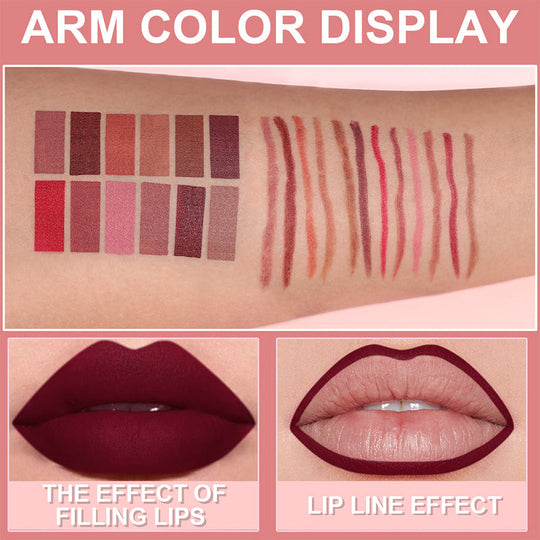 Hot Sale Deals- 12-Color Matte Lipstick & Lip Liner Set (Wood-Cased)