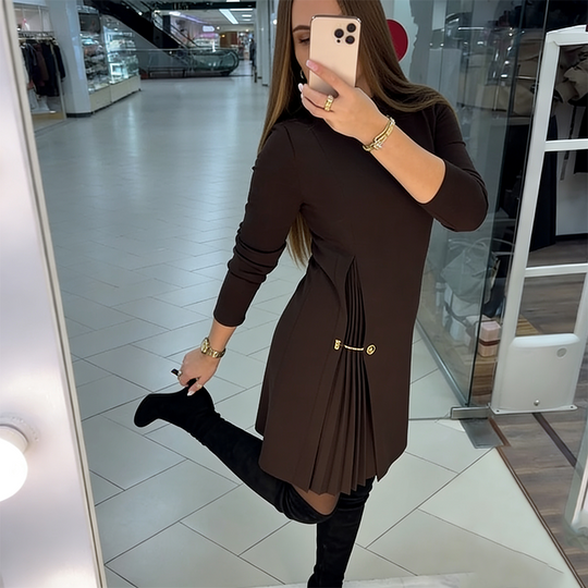 🎅Christmas Gift idea 50%OFF -🎁Elegant Long Sleeve Pleated Panel Dress