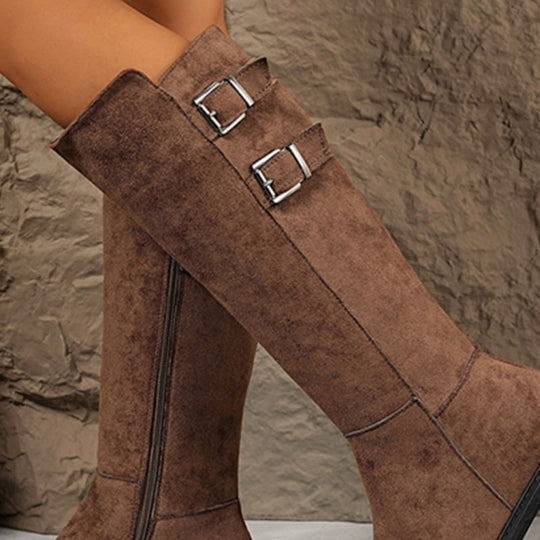 Women's Knee-High Boots with Side Zipper