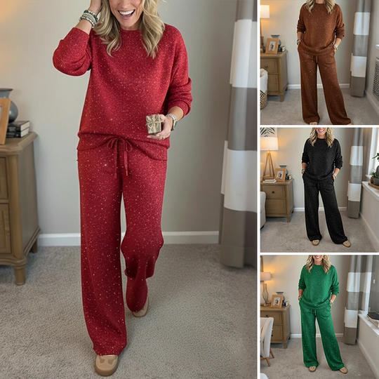 ⭐Time-Limited Special 50% Off⏰Women's Glitter Pullover Sweater & Pants 2-Piece Set