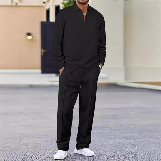 Men’s Waffle Knit Sweatshirt & Straight-Leg Pants Set – Cozy, Breathable & Effortlessly Stylish 👕👖