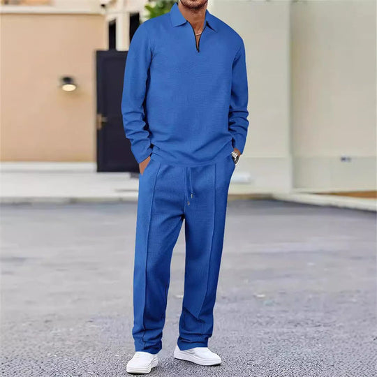 Men’s Waffle Knit Sweatshirt & Straight-Leg Pants Set – Cozy, Breathable & Effortlessly Stylish 👕👖