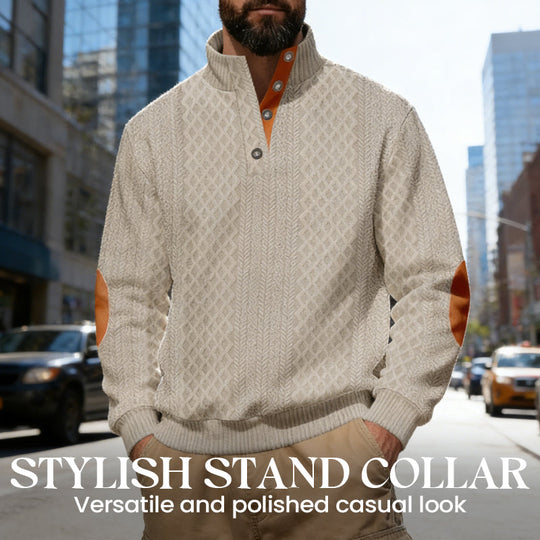 📢📢50%  OFF !! ⏰Men's Textured Jacquard Collared Sweatshirt - BUY 2 FREE SHIPPING