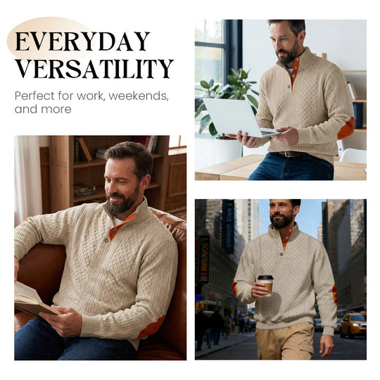 📢📢50%  OFF !! ⏰Men's Textured Jacquard Collared Sweatshirt - BUY 2 FREE SHIPPING