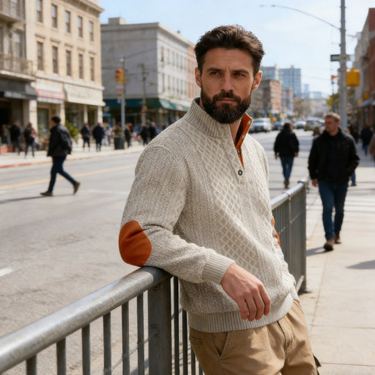 📢📢50%  OFF !! ⏰Men's Textured Jacquard Collared Sweatshirt - BUY 2 FREE SHIPPING