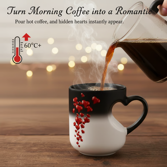 Perfect  Gift for Her✨Heat Sensitive Color Changing Magic Mug-Heart Shaped Handle Ceramic Coffee Cup