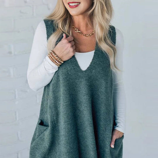 💖Black Friday Mega Deal – 50% off!💖Women's Loose-Fit V-Neck Sweater Vest with Pockets