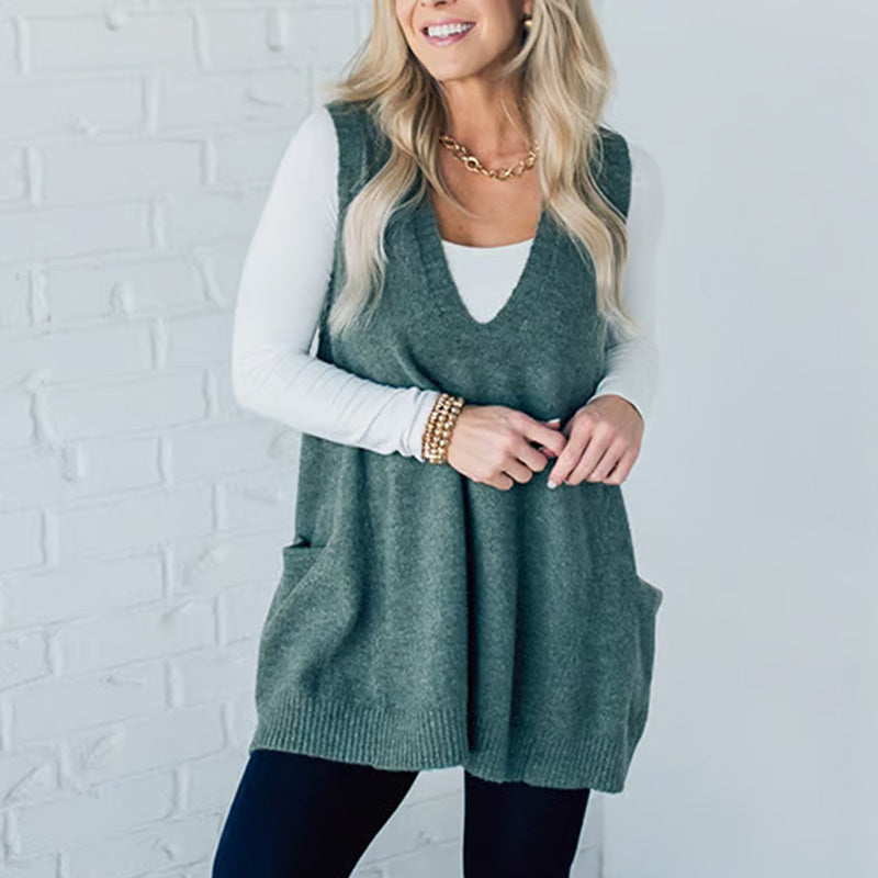 💖Black Friday Mega Deal – 50% off!💖Women's Loose-Fit V-Neck Sweater Vest with Pockets