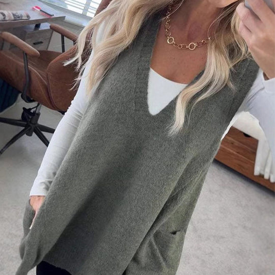 💖Black Friday Mega Deal – 50% off!💖Women's Loose-Fit V-Neck Sweater Vest with Pockets