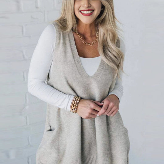 💖Black Friday Mega Deal – 50% off!💖Women's Loose-Fit V-Neck Sweater Vest with Pockets