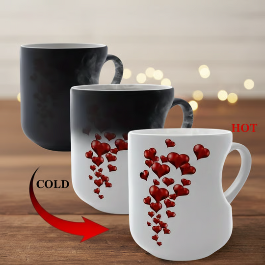 Perfect  Gift for Her✨Heat Sensitive Color Changing Magic Mug-Heart Shaped Handle Ceramic Coffee Cup