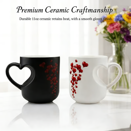 Perfect  Gift for Her✨Heat Sensitive Color Changing Magic Mug-Heart Shaped Handle Ceramic Coffee Cup