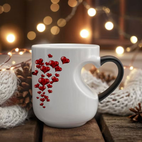 Perfect  Gift for Her✨Heat Sensitive Color Changing Magic Mug-Heart Shaped Handle Ceramic Coffee Cup