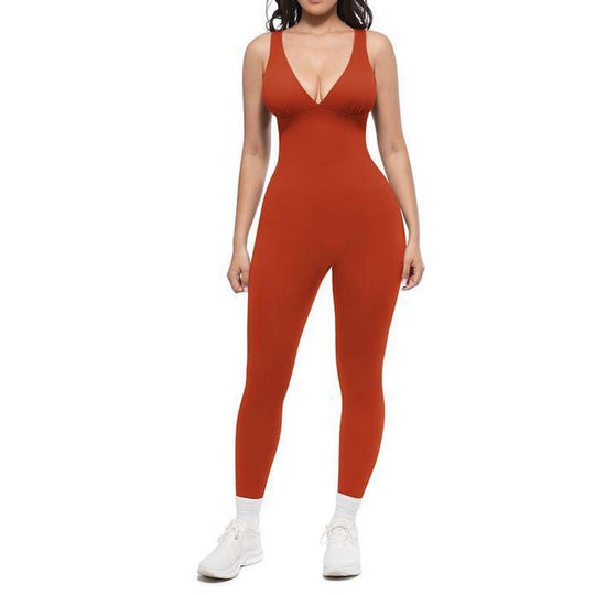 💞50K+ SOLD!🌸🦋High-Stretch V-Neck Jumpsuit – All-day ease for fitness & beyond. Breathable, flexible & effortlessly chic. Your go-to for movement. 🧘‍♀️💫