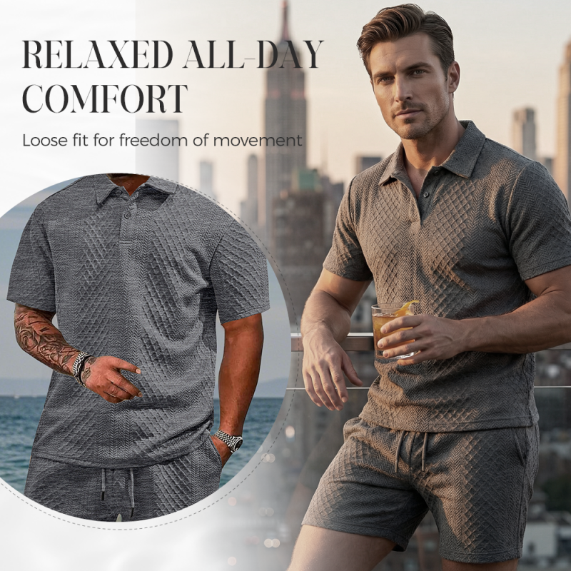 💞50K+ SOLD!💥👴🩳Men's Diamond Print 2-Piece Set – Ready in seconds! Soft, breathable top with easy shorts. No fuss, just style. Perfect for garden BBQs or coffee dates.