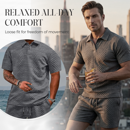 💞50K+ SOLD!💥👴🩳Men's Diamond Print 2-Piece Set – Ready in seconds! Soft, breathable top with easy shorts. No fuss, just style. Perfect for garden BBQs or coffee dates.