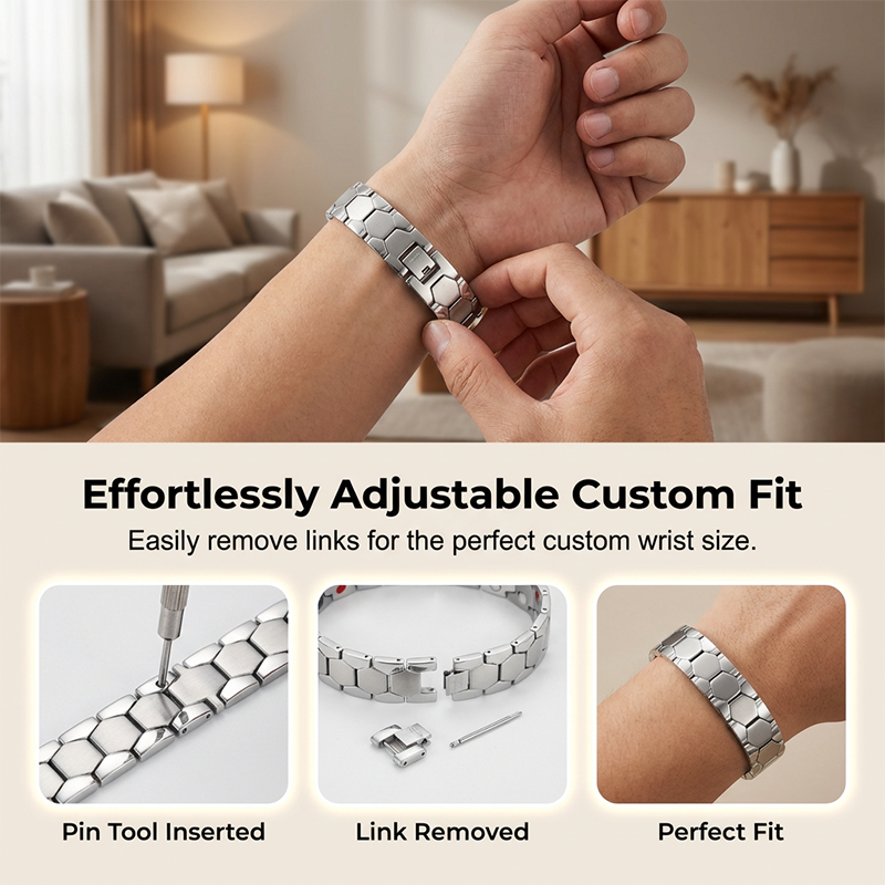 ⚽ Men's Magnetic Soccer Bracelet: Hexagonal Design, Stainless Steel, Adjustable Links