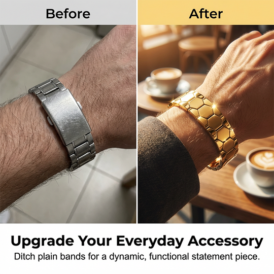 ⚽ Men's Magnetic Soccer Bracelet: Hexagonal Design, Stainless Steel, Adjustable Links