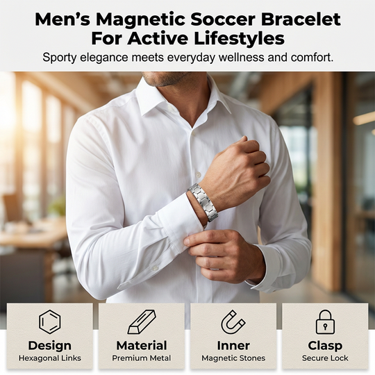 ⚽ Men's Magnetic Soccer Bracelet: Hexagonal Design, Stainless Steel, Adjustable Links