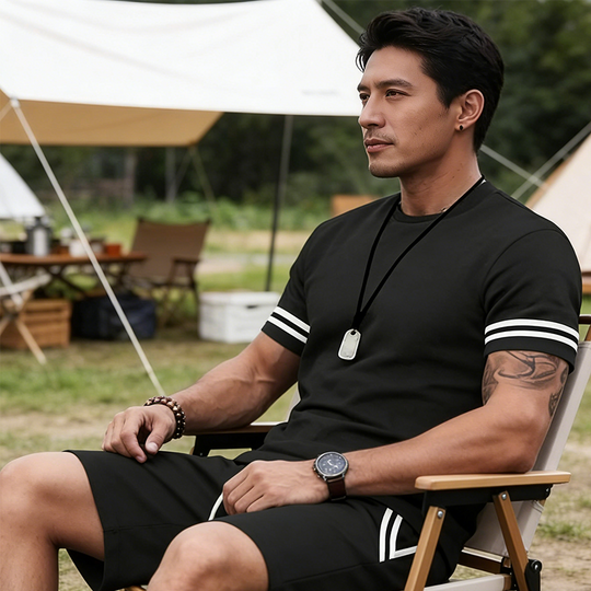 ⏳Time-Limited Special⏰Men's Striped T-Shirt & Shorts 2-Piece Set