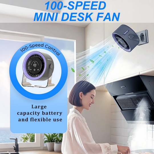 [Heatwave Essential] Desk Fan with LED Display USB Powered Portable 100 Speeds 120' Tilt Quiet Long Battery Life Oscillating Table Fan for Bedroom Office Home Camping