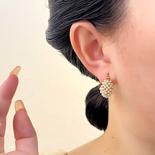 💎New Arrivals 50% OFF💥 Faux Pearl Basket Hoop Earrings: Gold-Tone, Weave Design, Secure Clasp, French Elegance