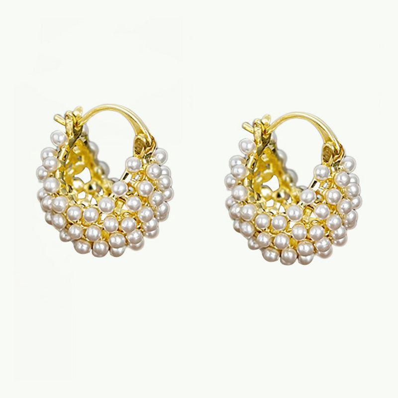 💎New Arrivals 50% OFF💥 Faux Pearl Basket Hoop Earrings: Gold-Tone, Weave Design, Secure Clasp, French Elegance